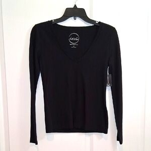 INC International Concepts Black Fitted Long Sleeve Blouse